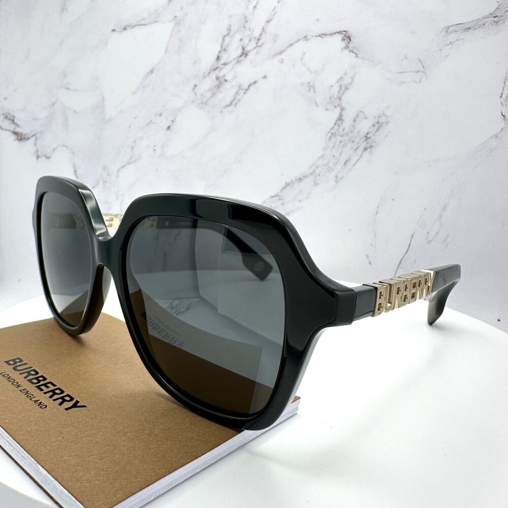 New Burberry Sunglasses Black Square Gold Metal Cut Out BURBERRY Logo Womens - Picture 4 of 16